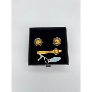 Wedgwood black Horse Head Cufflinks and Tie Clip Set‎ Gold Tone Enamel